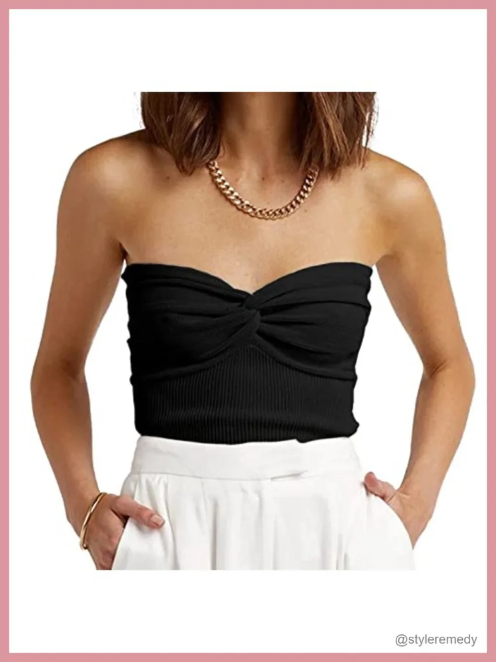 Soft Twist-Knot Ribbed Knit Strapless Crop Tube Top, Sleeveless Summer Beach